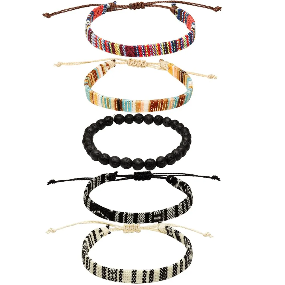 Surfer Beach Bracelet Set Men and Women, Bracelets For Men, Handmade Boho Bracelets Jewelry Wrap Bracelets Adjustable, Men'S And Women'S Anklet, Woven Bracelets (5pcs classic bracelet)