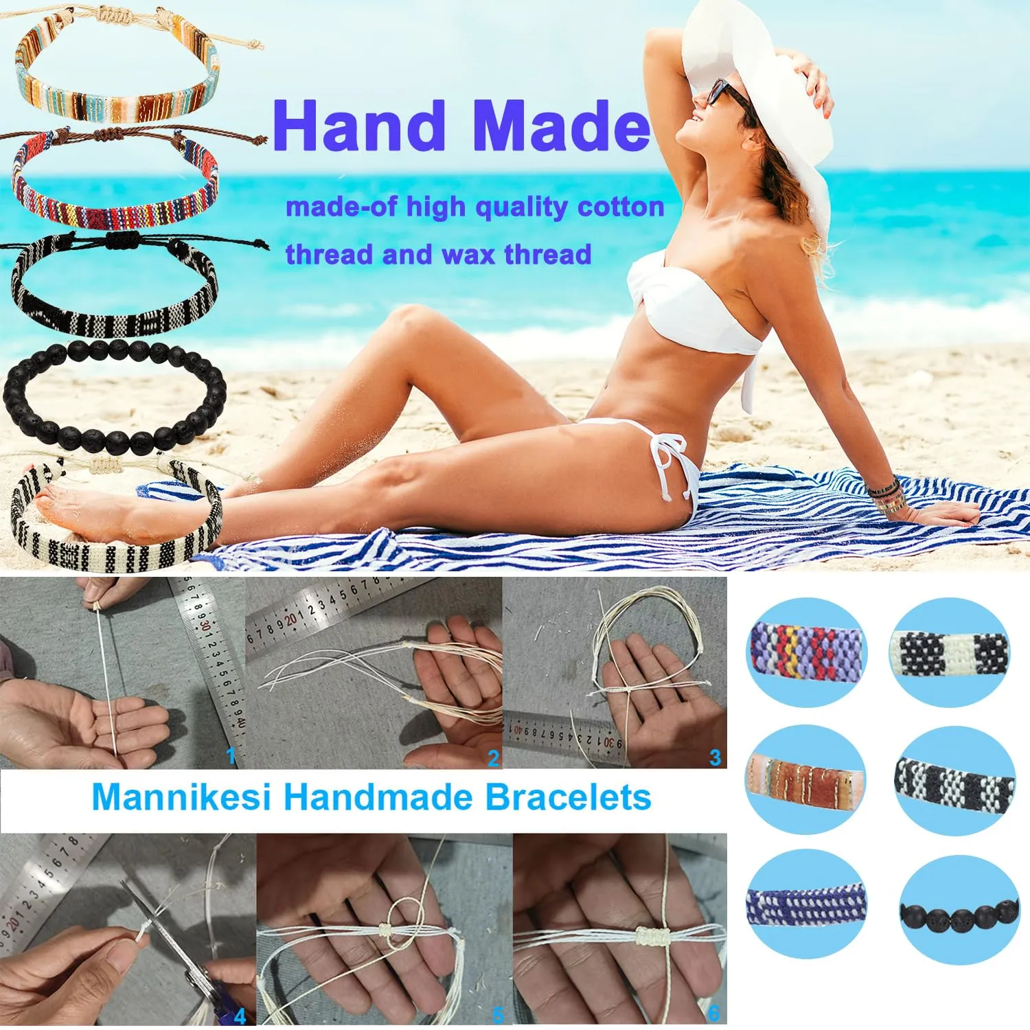 Surfer Beach Bracelet Set Men and Women, Bracelets For Men, Handmade Boho Bracelets Jewelry Wrap Bracelets Adjustable, Men'S And Women'S Anklet, Woven Bracelets (5pcs classic bracelet)