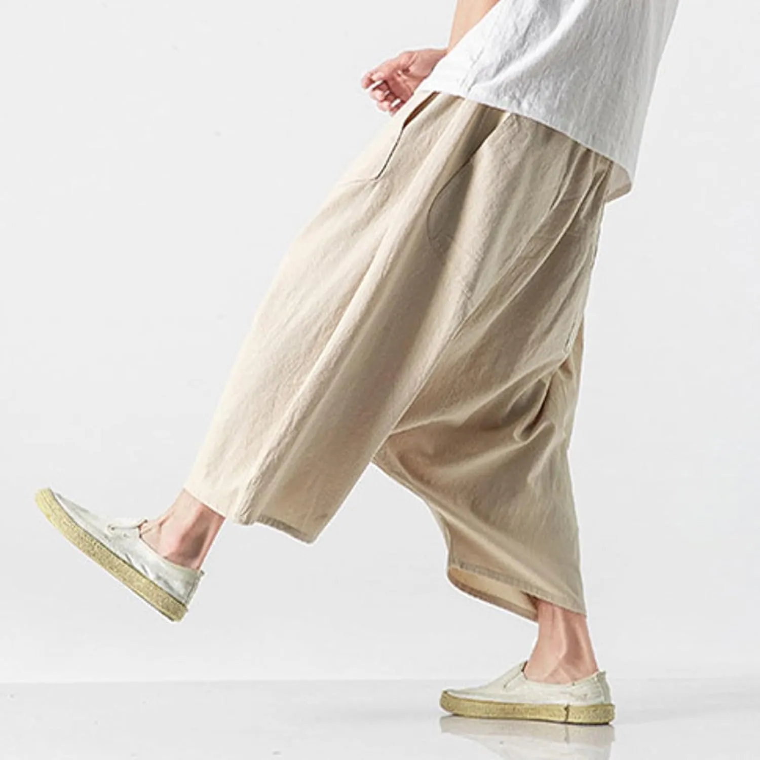 SUWBMHWE Men's Harem Pants Japanese Men Mens Shorts Long Hip Hop Bohemian Cotton Hippie Summer Wear Beach Yoga Toji Lounge