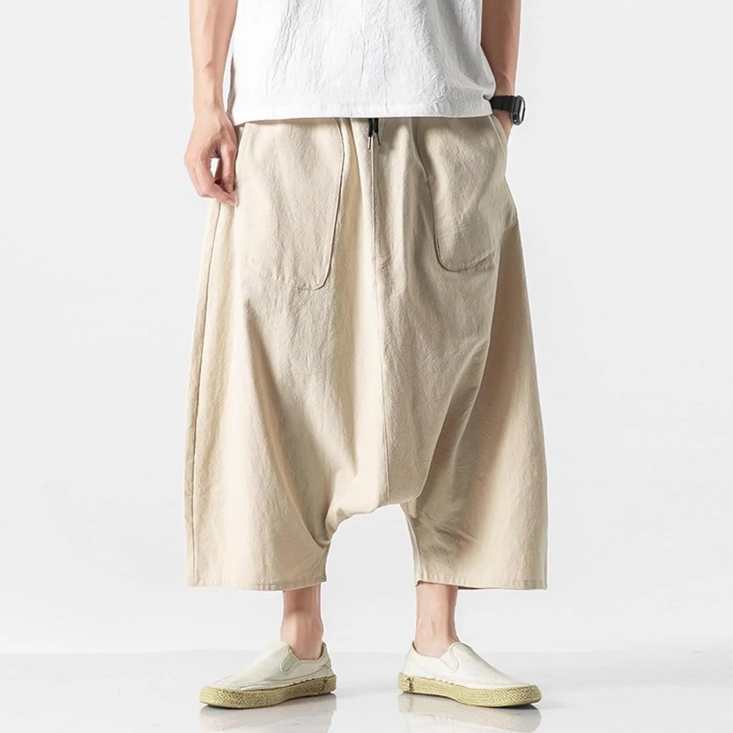 SUWBMHWE Men's Harem Pants Japanese Men Mens Shorts Long Hip Hop Bohemian Cotton Hippie Summer Wear Beach Yoga Toji Lounge