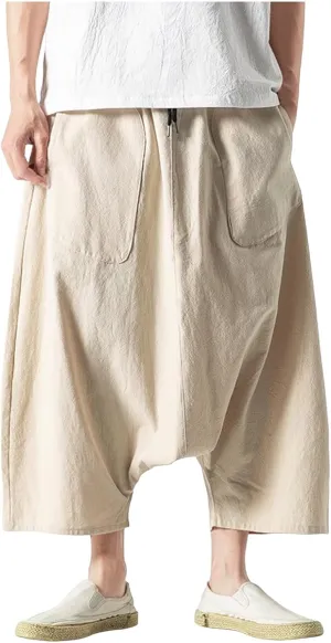 SUWBMHWE Men's Harem Pants Japanese Men Mens Shorts Long Hip Hop Bohemian Cotton Hippie Summer Wear Beach Yoga Toji Lounge