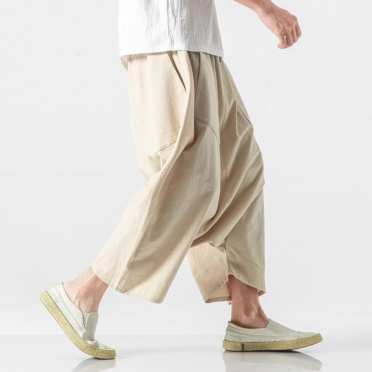 SUWBMHWE Men's Harem Pants Japanese Men Mens Shorts Long Hip Hop Bohemian Cotton Hippie Summer Wear Beach Yoga Toji Lounge