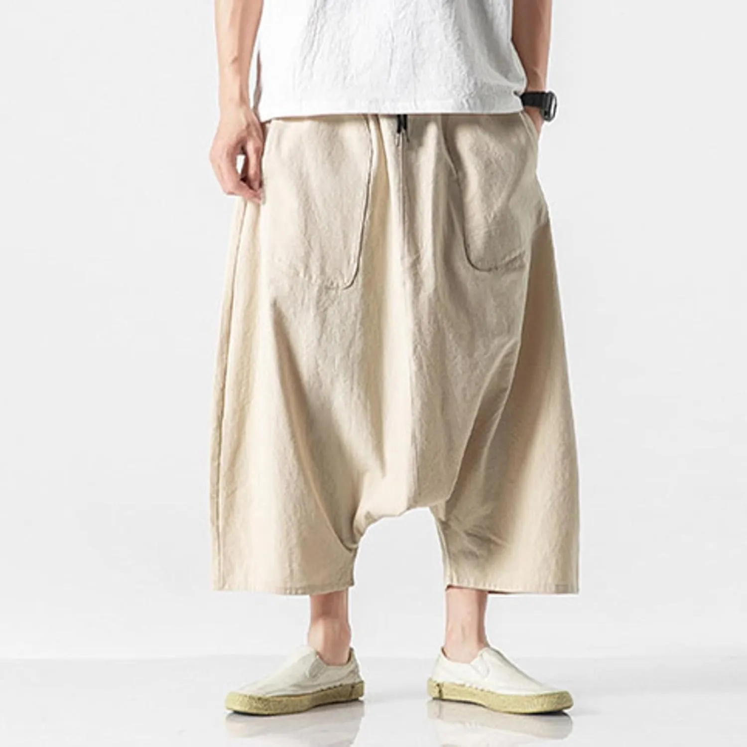 SUWBMHWE Men's Harem Pants Japanese Men Mens Shorts Long Hip Hop Bohemian Cotton Hippie Summer Wear Beach Yoga Toji Lounge
