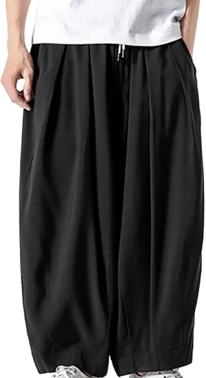 SUWBMHWE Mens Harem Pants Men Summer Beach Lounge Hippie Linen Graphic Wide-Leg Trousers Boho Toji Baggy Plus Size