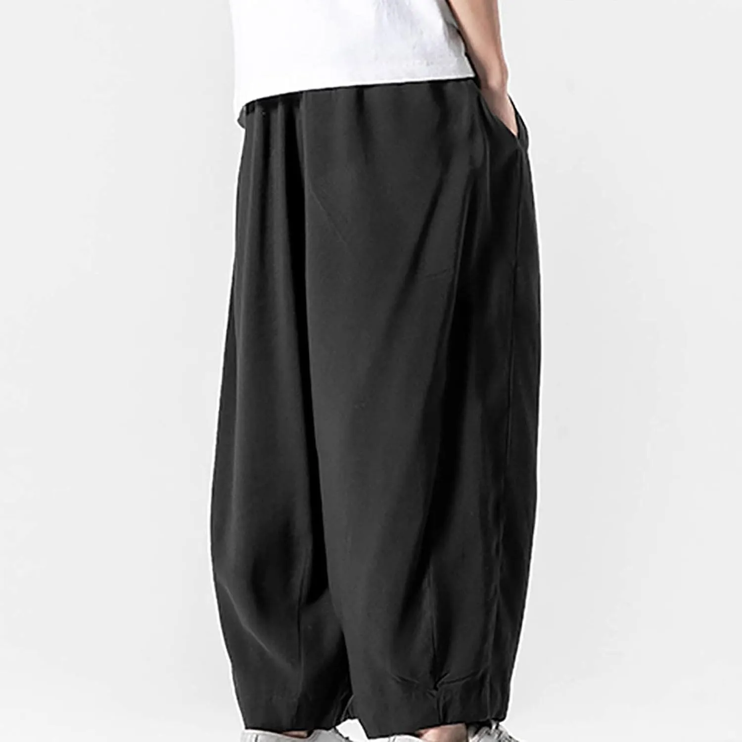 SUWBMHWE Mens Harem Pants Men Summer Beach Lounge Hippie Linen Graphic Wide-Leg Trousers Boho Toji Baggy Plus Size