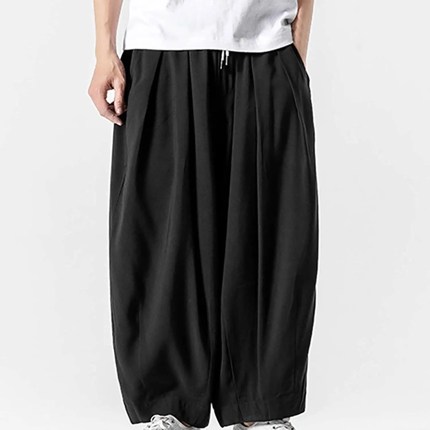 SUWBMHWE Mens Harem Pants Men Summer Beach Lounge Hippie Linen Graphic Wide-Leg Trousers Boho Toji Baggy Plus Size