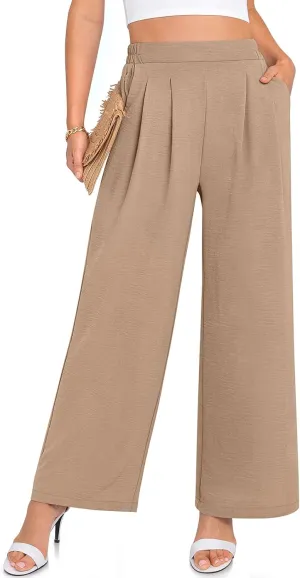 TARSE Women's Wide Leg Dress Pants Work Business Casual High Elastic Waisted Flowy Trousers Palazzo Pants with Pockets