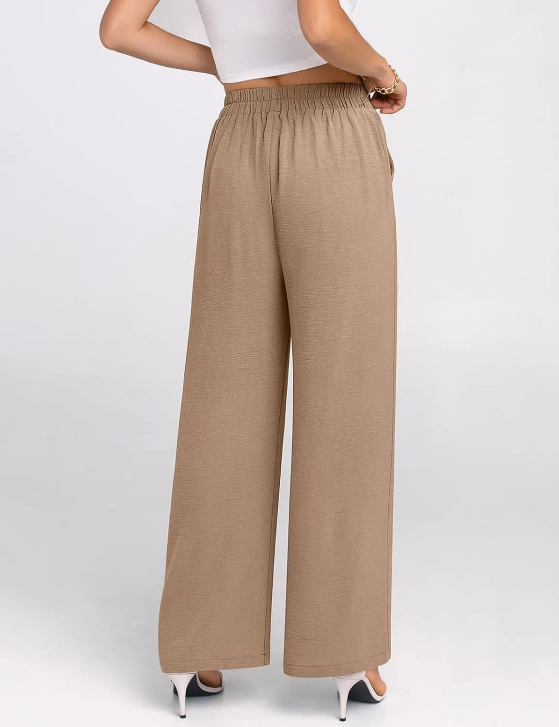 TARSE Women's Wide Leg Dress Pants Work Business Casual High Elastic Waisted Flowy Trousers Palazzo Pants with Pockets