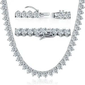 Tennis Necklace for Women Men 3 Prong 18K White Gold Plated 5A 4.0mm Round Cubic Zirconia Cut Faux Diamond Chain