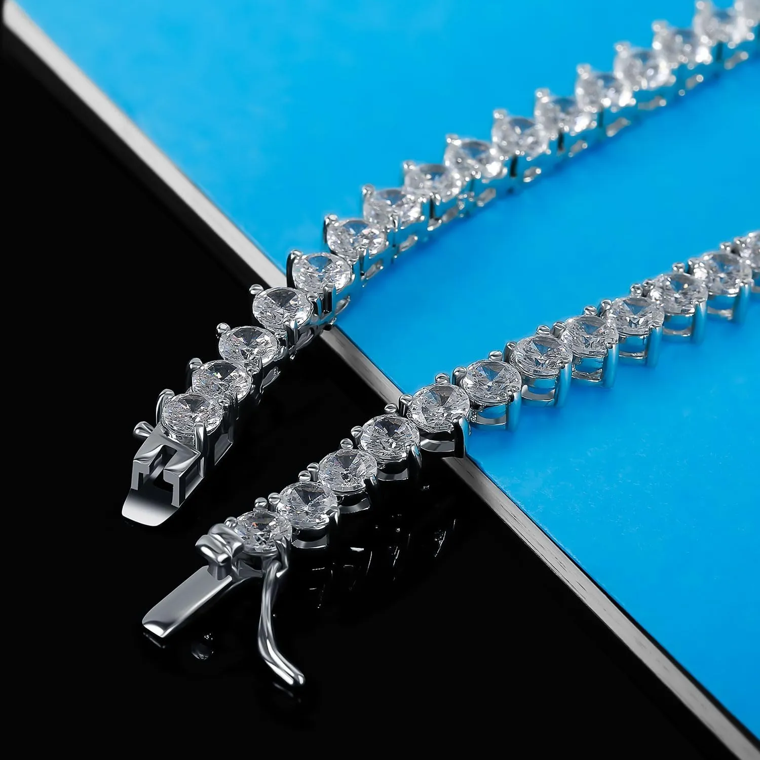 Tennis Necklace for Women Men 3 Prong 18K White Gold Plated 5A 4.0mm Round Cubic Zirconia Cut Faux Diamond Chain