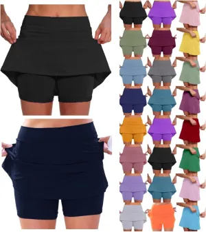 Tennis Skirt for Women with Pockets Shorts Elastic High Waisted Athletic Golf Skorts Running Workout Skirts 2 in 1