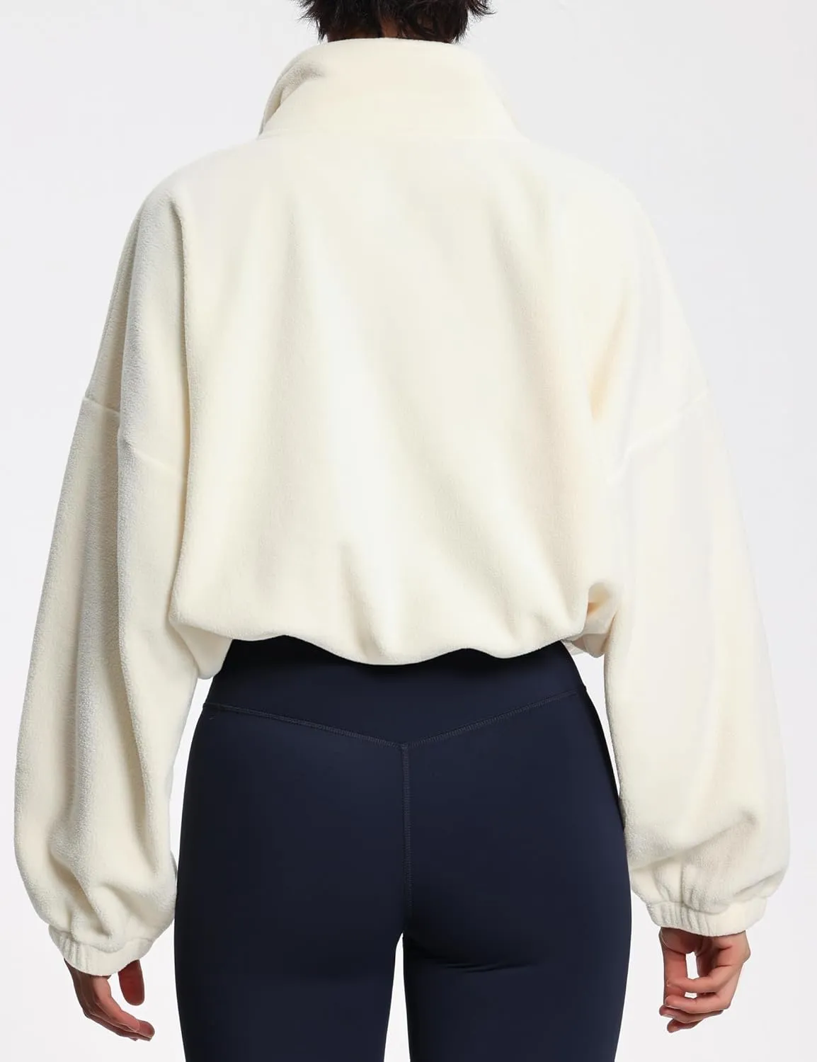 THE GYM PEOPLE Womens Half Zip Crop Pullover Sweatshirt Fleece Stand Collar Workout Tops with Pockets Drawstring Hem