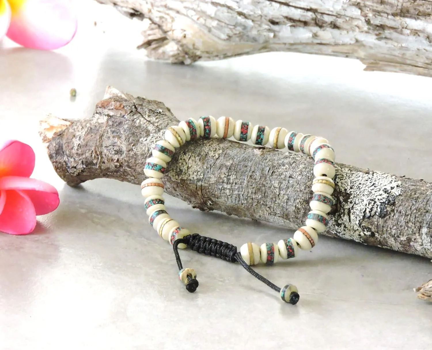 Tibetan Mala Embedded Medicine Wrist Mala for Meditation Handmade Draw String Silk Pouch