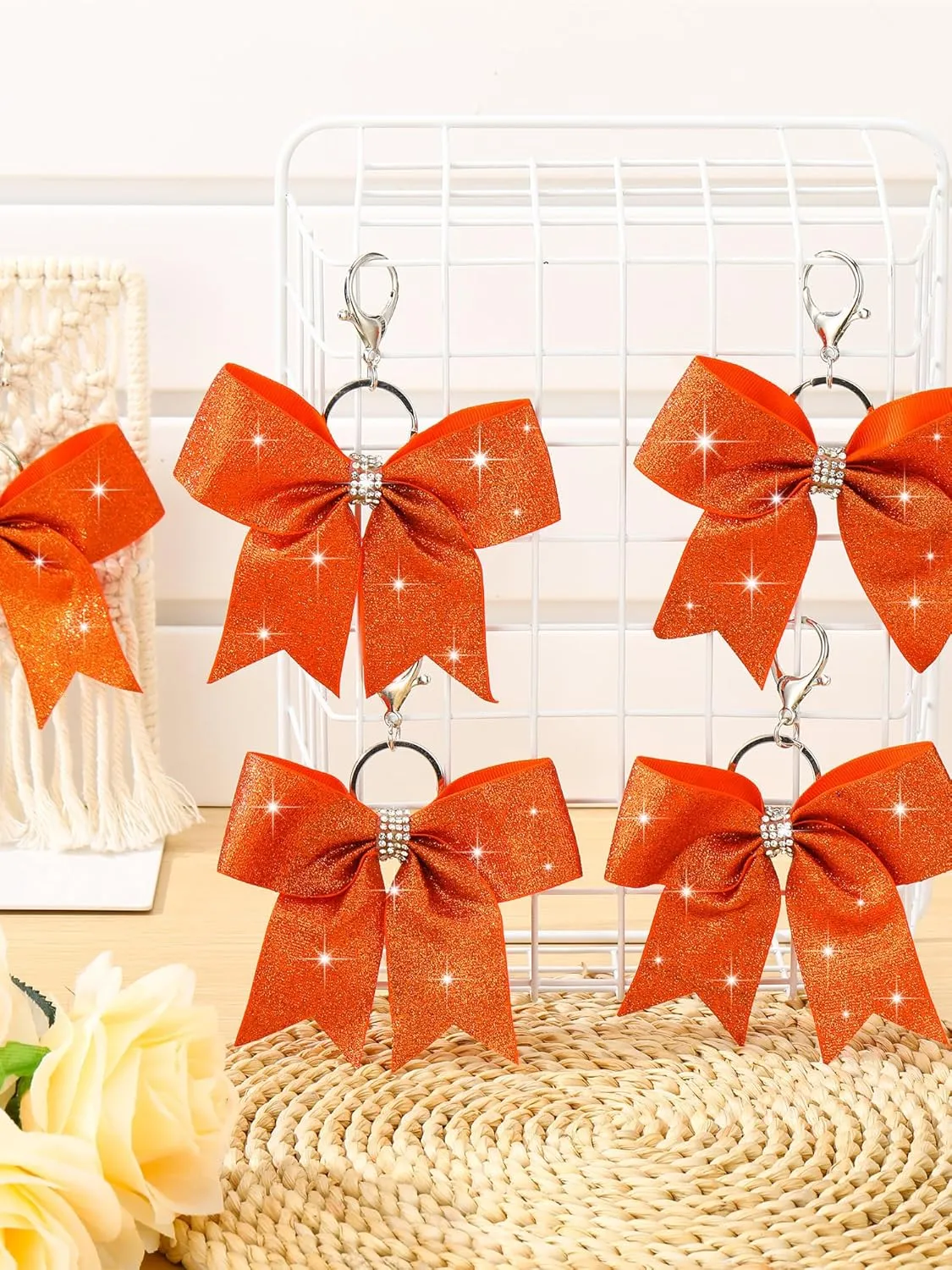 Tondiamo Cheer Bow Keychain Cheer Keychain with Rhinestones Cheerleader Keyrings for Teen Cheerleading Sports Accessory