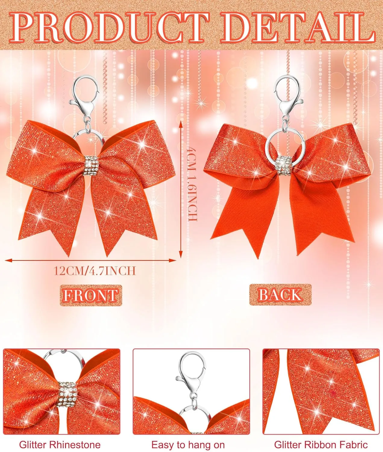 Tondiamo Cheer Bow Keychain Cheer Keychain with Rhinestones Cheerleader Keyrings for Teen Cheerleading Sports Accessory