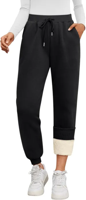 Trendy Queen Sweatpants Women Winter Fleece Lined Clothes Jogger Pants with Pockets Fall Fashion Outfits