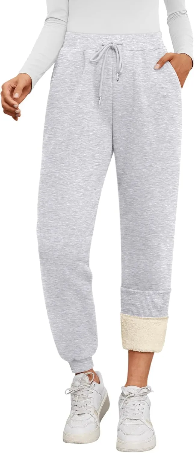 Trendy Queen Sweatpants Women Winter Fleece Lined Clothes Jogger Pants with Pockets Fall Fashion Outfits