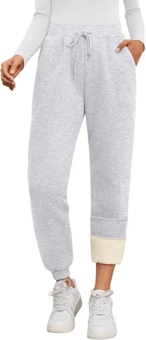 Trendy Queen Sweatpants Women Winter Fleece Lined Clothes Jogger Pants with Pockets Fall Fashion Outfits