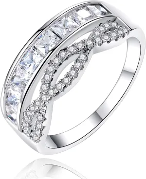 Uloveido Rose Gold & Platinum Plated Princess Cut Cubic Zirconia Eternity Ring, Infinity Wedding Band Engagement Rings Y937
