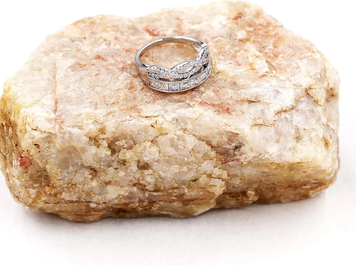 Uloveido Rose Gold & Platinum Plated Princess Cut Cubic Zirconia Eternity Ring, Infinity Wedding Band Engagement Rings Y937