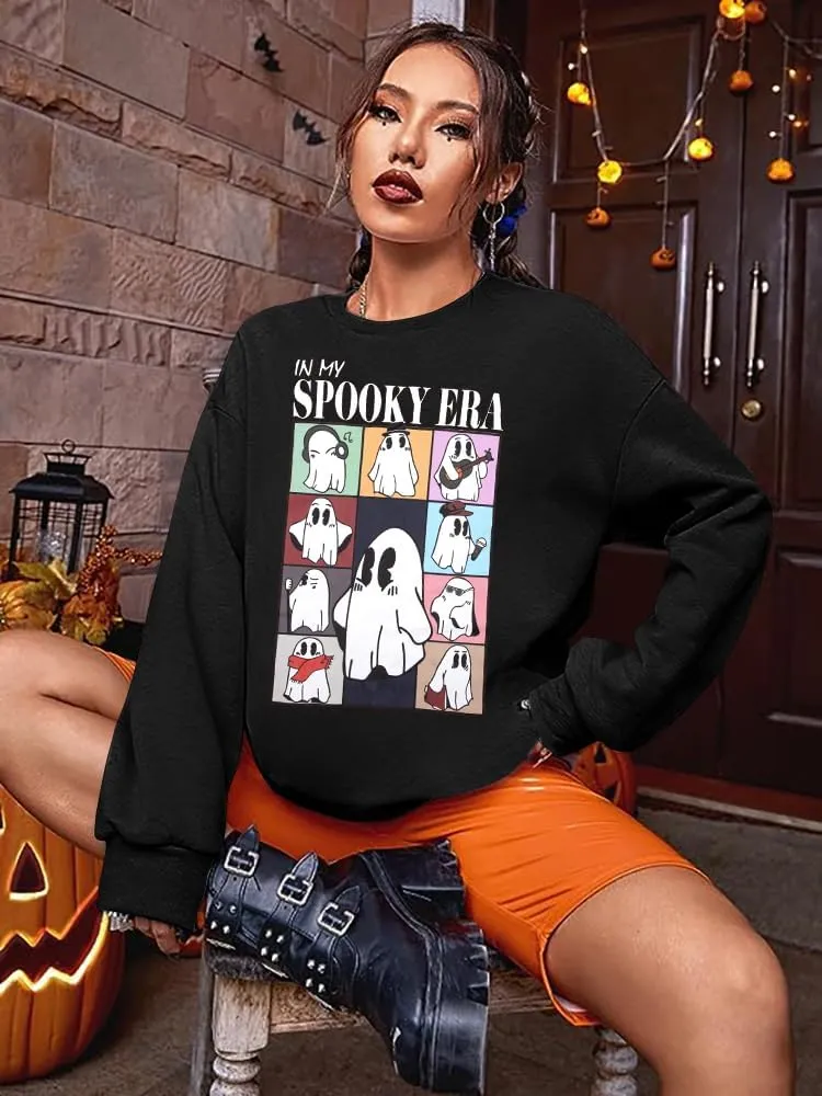 UNIQUEONE Halloween Sweatshirts for Women Halloween Shirts: Oversized in My Spooky Era Sweatshirt Ghost Crewneck Pullover