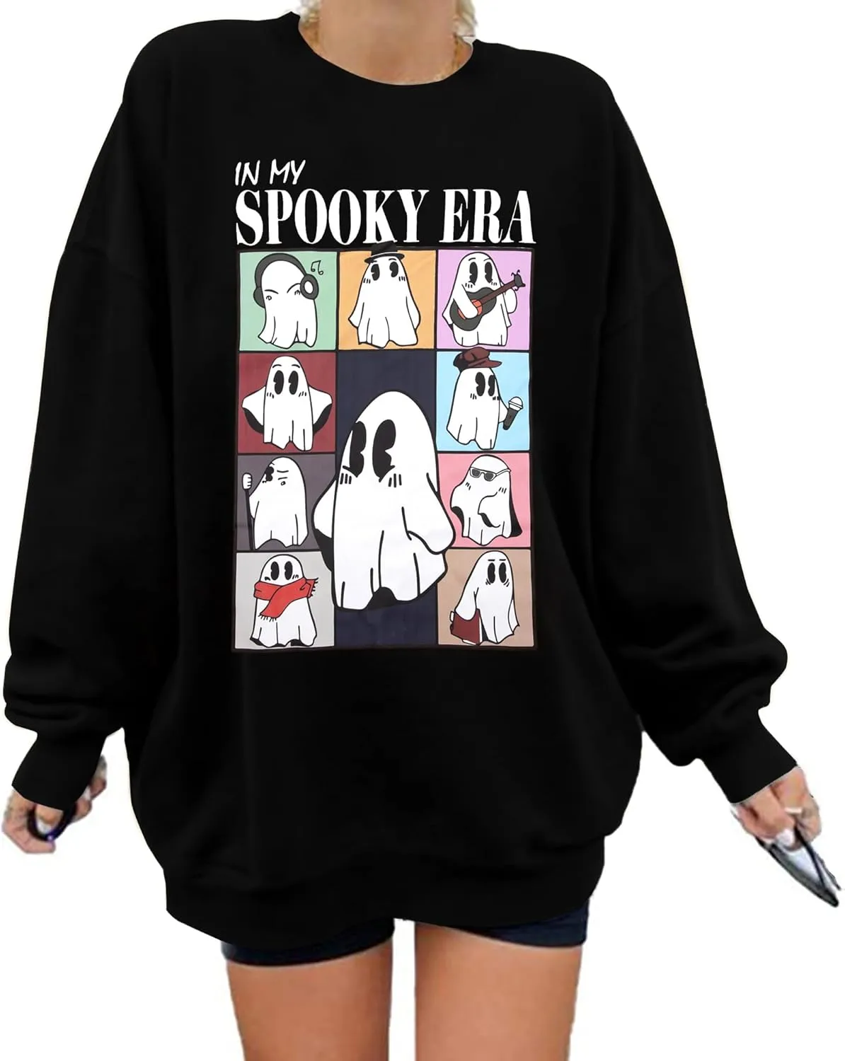 UNIQUEONE Halloween Sweatshirts for Women Halloween Shirts: Oversized in My Spooky Era Sweatshirt Ghost Crewneck Pullover