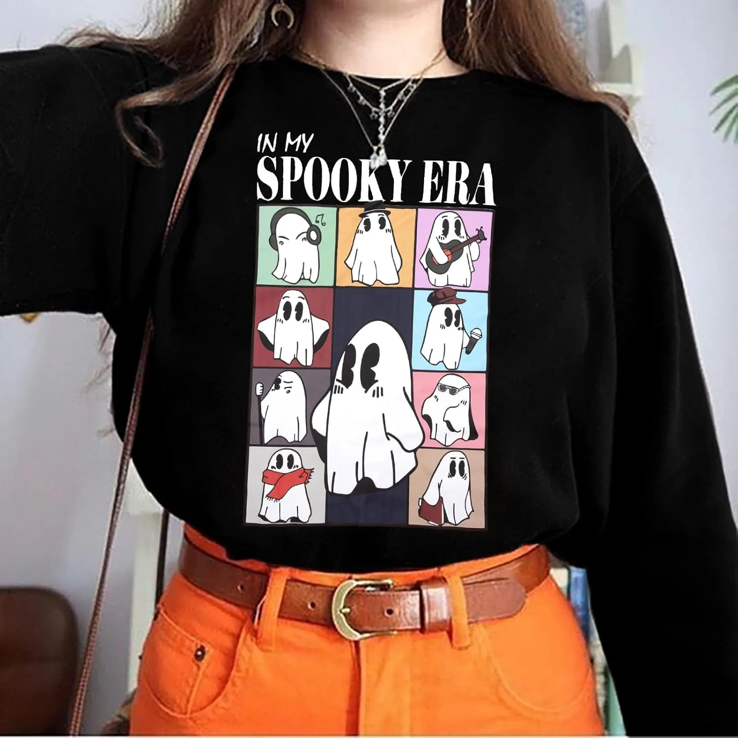 UNIQUEONE Halloween Sweatshirts for Women Halloween Shirts: Oversized in My Spooky Era Sweatshirt Ghost Crewneck Pullover