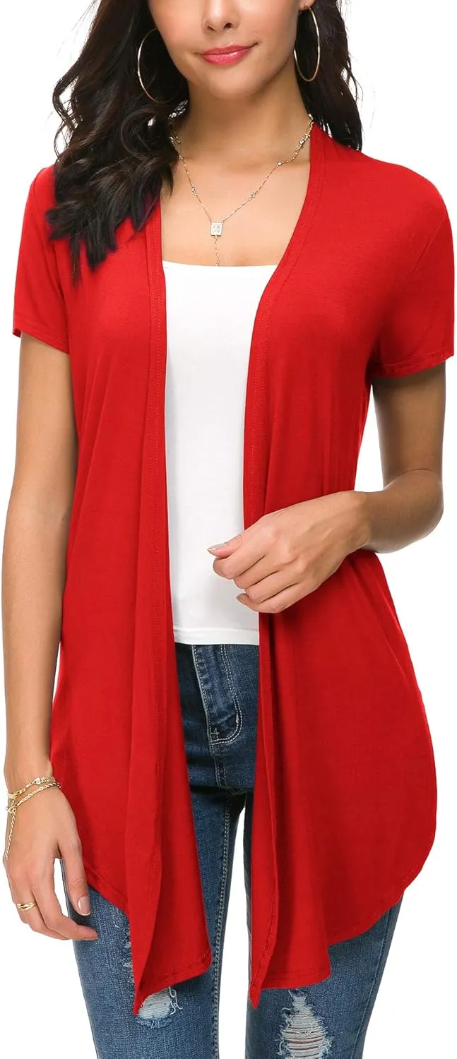 Urban CoCo Womens Open Front Short Sleeve Cardigans for Women Lightweight Summer Drape Cardigan Vest