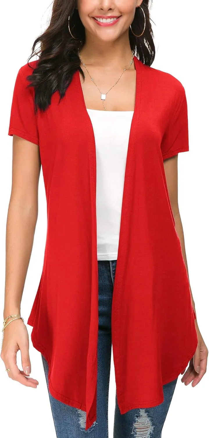 Urban CoCo Womens Open Front Short Sleeve Cardigans for Women Lightweight Summer Drape Cardigan Vest