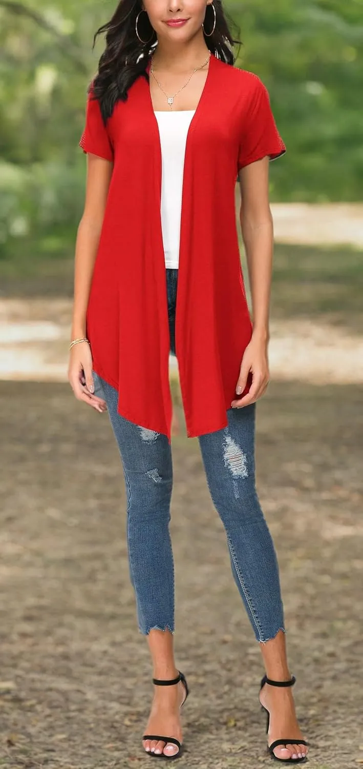 Urban CoCo Womens Open Front Short Sleeve Cardigans for Women Lightweight Summer Drape Cardigan Vest
