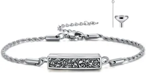 Urn Bracelet for Ashes 925 Sterling Silver Turquoise Hawthorn Flower/Daisy/Tree of Life Bar/Cross Cremation Urn Bracelet Jewelry for Ashes Keepsake Bracelets for Her Women Mom