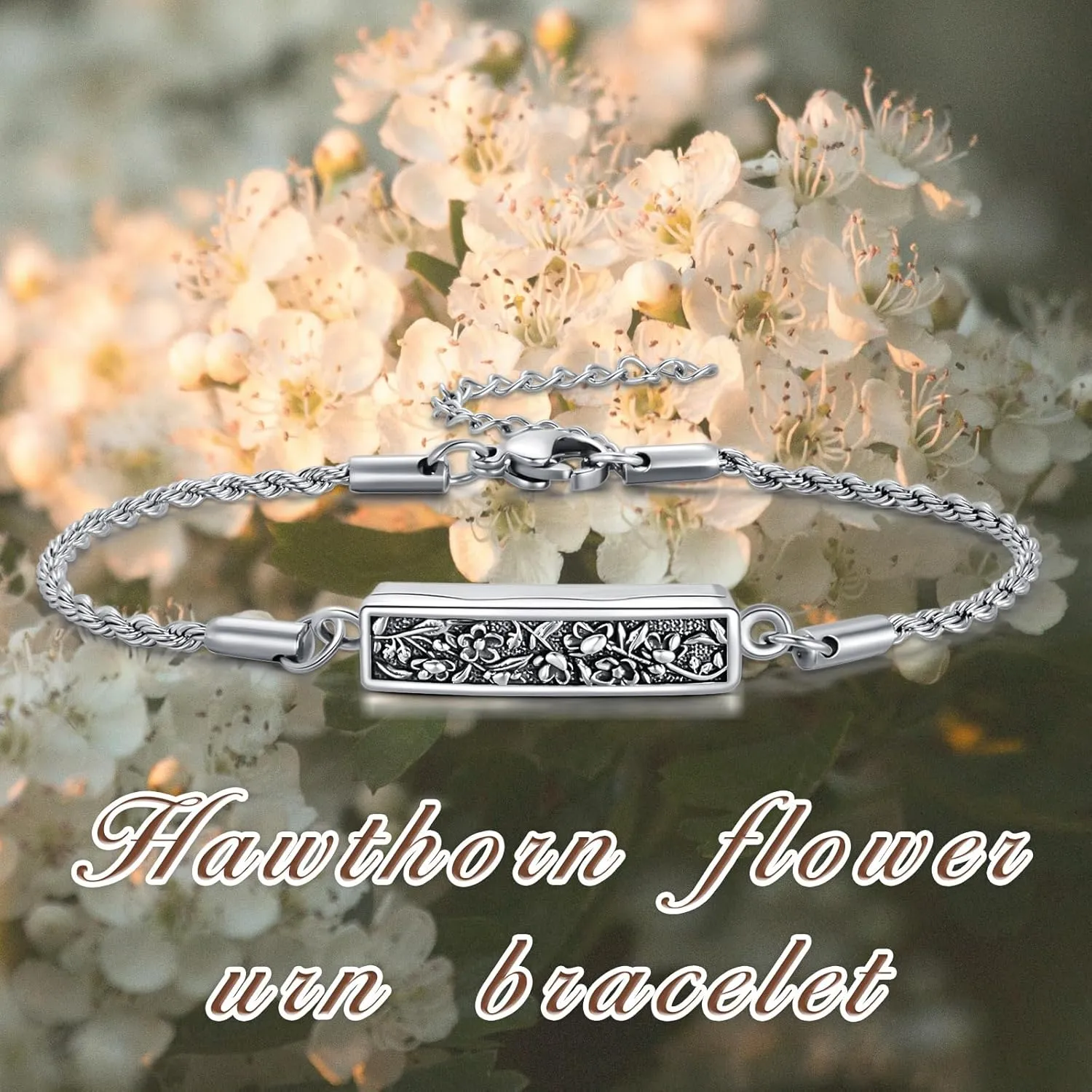 Urn Bracelet for Ashes 925 Sterling Silver Turquoise Hawthorn Flower/Daisy/Tree of Life Bar/Cross Cremation Urn Bracelet Jewelry for Ashes Keepsake Bracelets for Her Women Mom