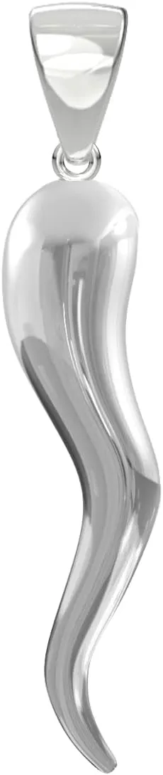 US Jewels 1 3/8in Men's Solid Constructed 925 Sterling Silver Italian Horn Good Luck Amulet Cornicello Pendant