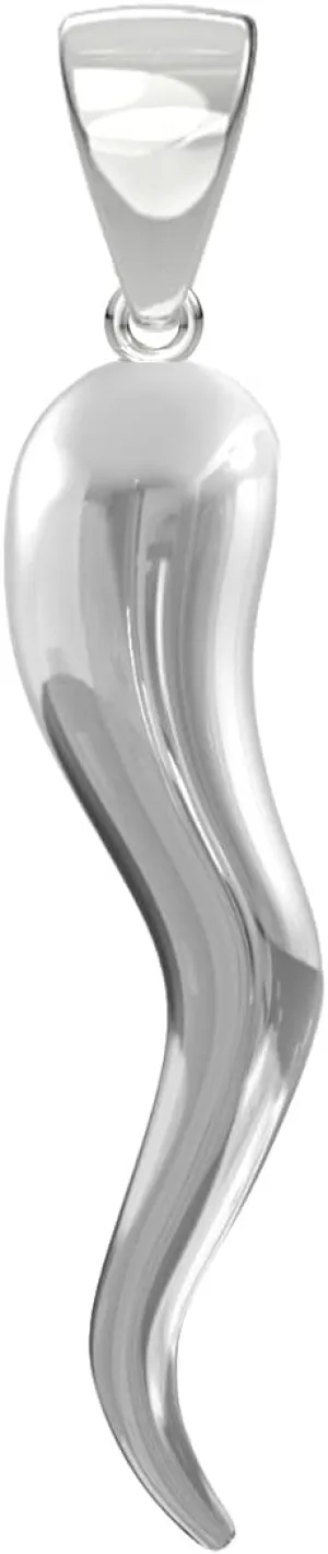 US Jewels 1 3/8in Men's Solid Constructed 925 Sterling Silver Italian Horn Good Luck Amulet Cornicello Pendant