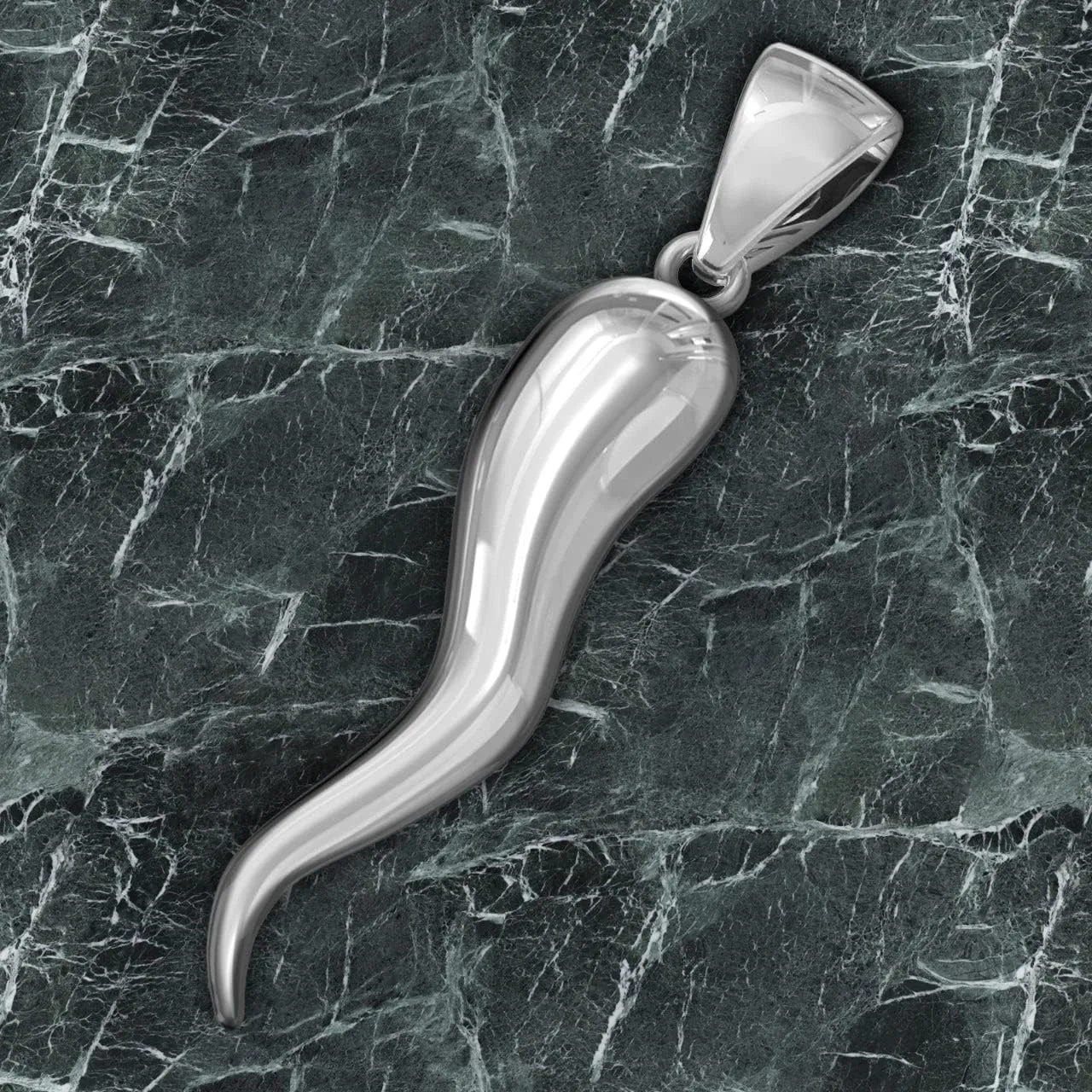US Jewels Men's Extra Large Heavy Solid Sterling Silver Italian Horn Cornicello Pendant Necklace, 20in to 26in