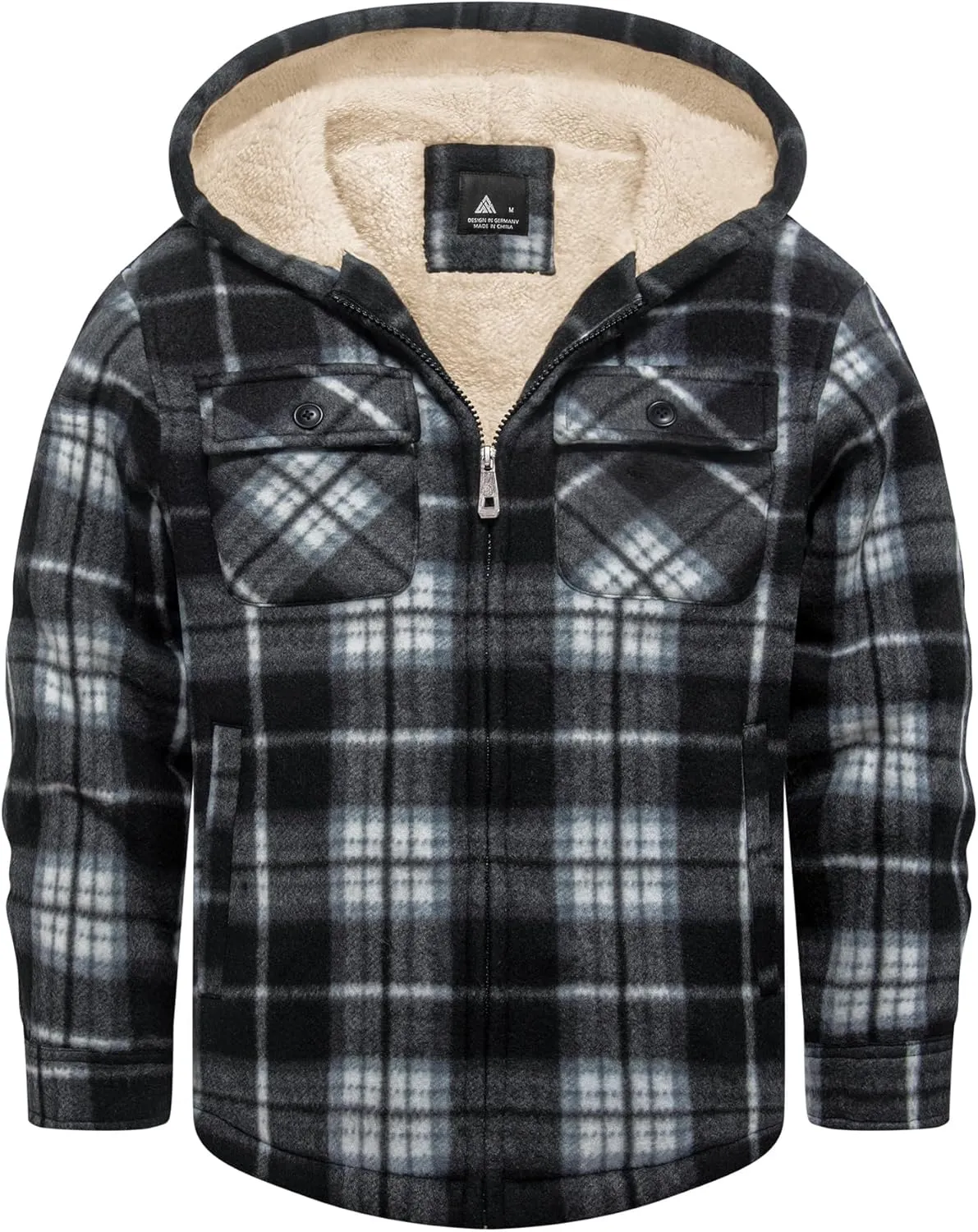 V VALANCH Boys Flannel Jacket Hooded Fleece Lined Zip-up Hoodies Plaid Coat for Kids