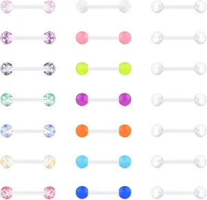 VCMART 14G Plastic Tongue Rings Plastic Nipple Rings for Surgery Clear Tongue Ring Nipple Piercings Glow in Dark Flexible Acrylic Straight Barbell Piercing Retainer for Work Sports 12/14/16/18MM