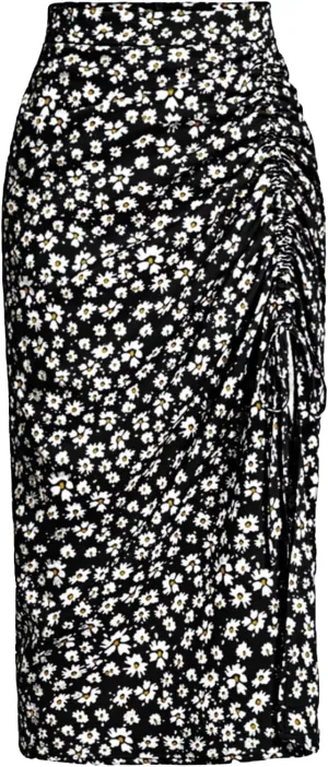 Verdusa Women's Ditsy Floral Print Ruched Skirt Split Thigh Casual Long Skirts