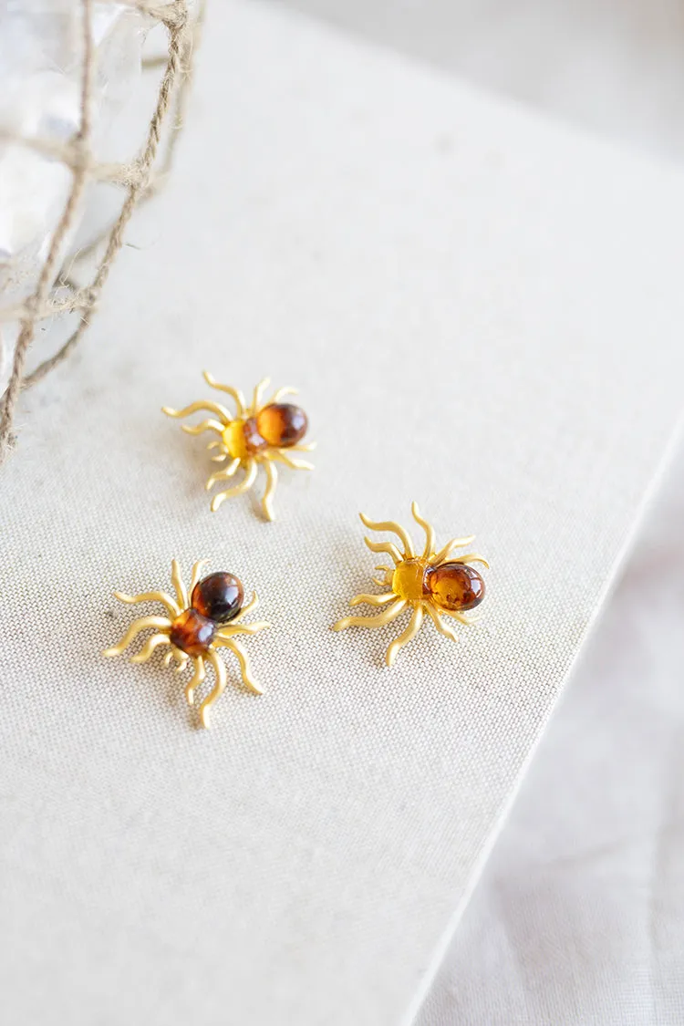 Vintage Amber Stone Spider Pin