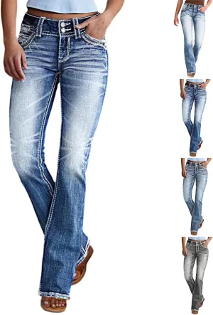 Vintage Bell Bottom Jeans for Women Low Rise Flare Wide Leg Stretchy Bootcut Jeans Distressed Wash 90S Ankle Denim Pants