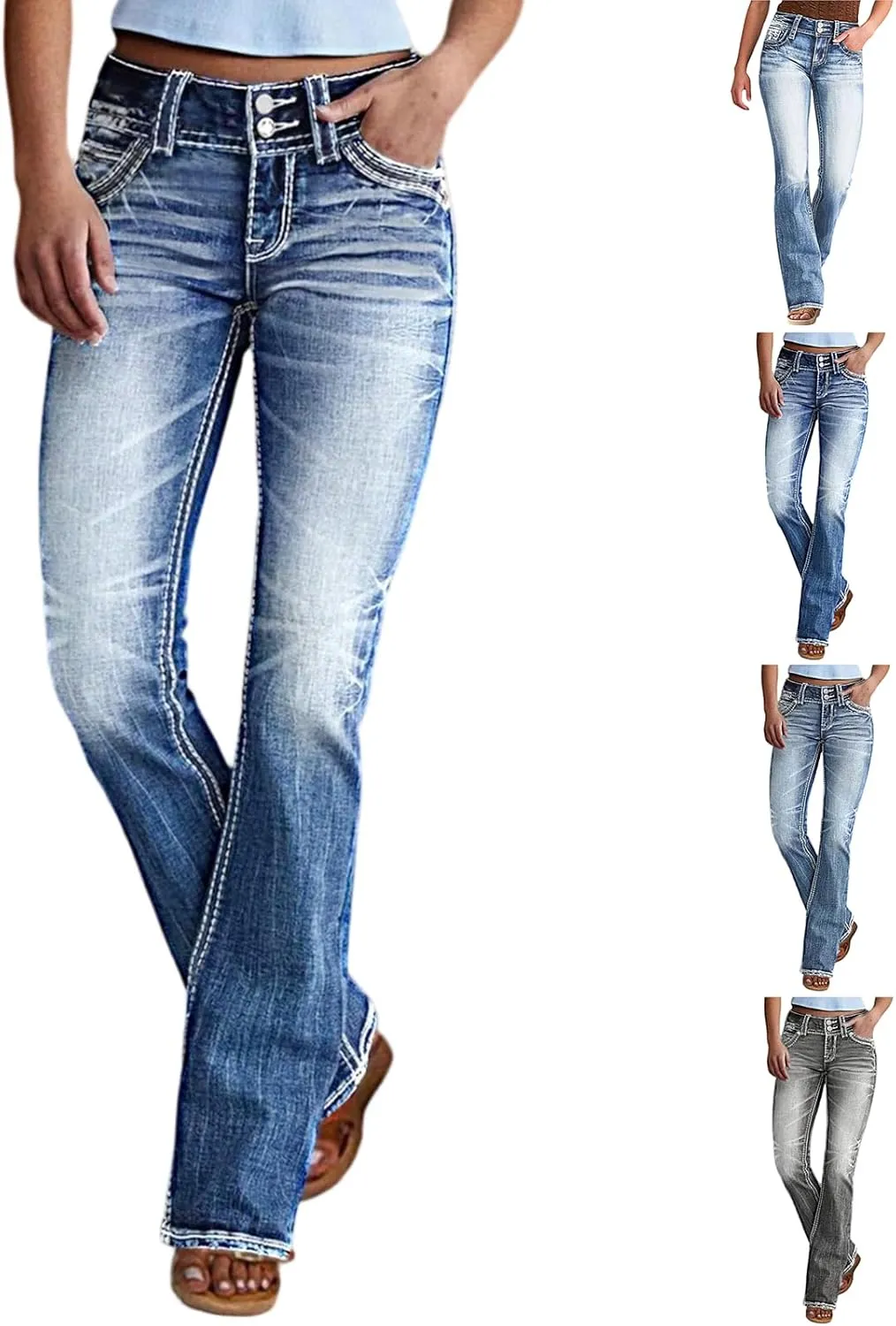 Vintage Bell Bottom Jeans for Women Low Rise Flare Wide Leg Stretchy Bootcut Jeans Distressed Wash 90S Ankle Denim Pants