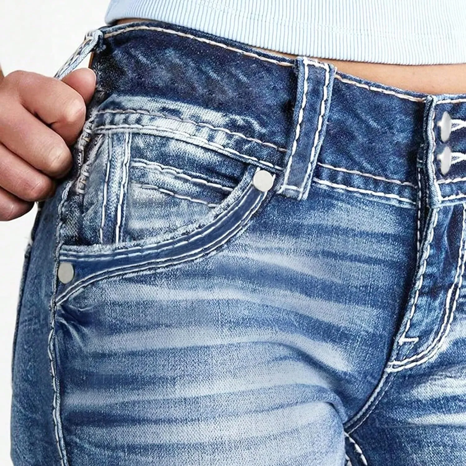 Vintage Bell Bottom Jeans for Women Low Rise Flare Wide Leg Stretchy Bootcut Jeans Distressed Wash 90S Ankle Denim Pants