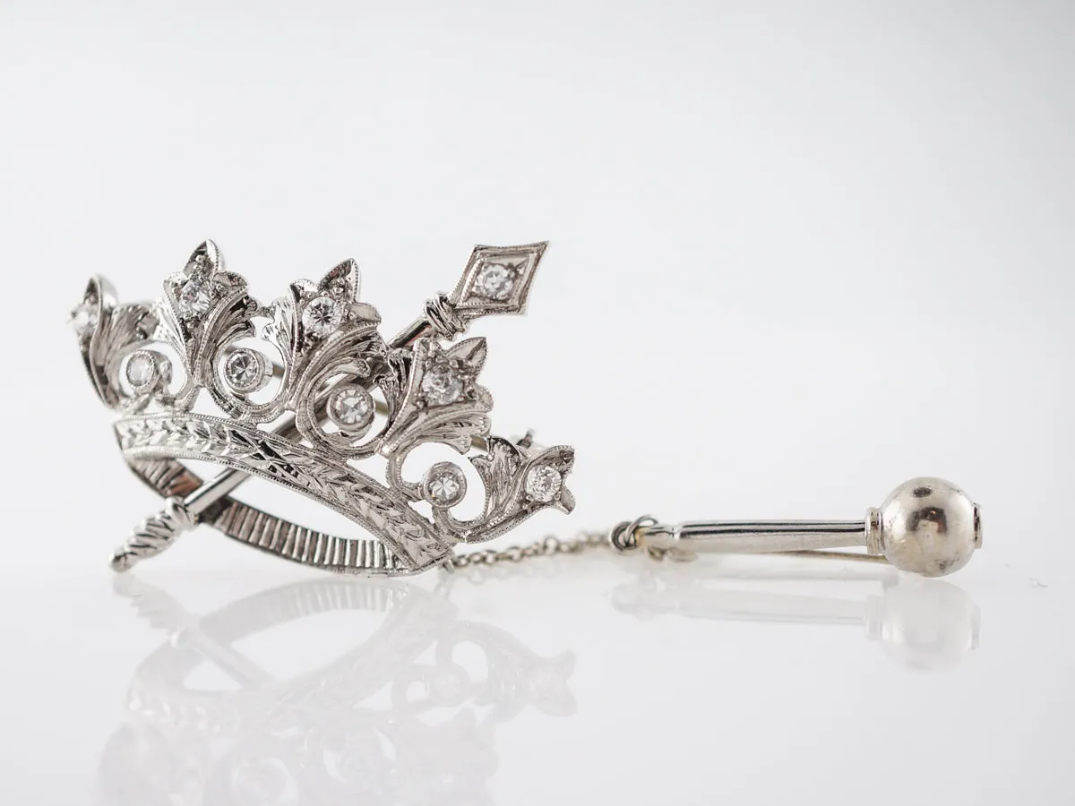Vintage Brooch Art Deco .45 Old European Cut Diamonds in 18k White Gold