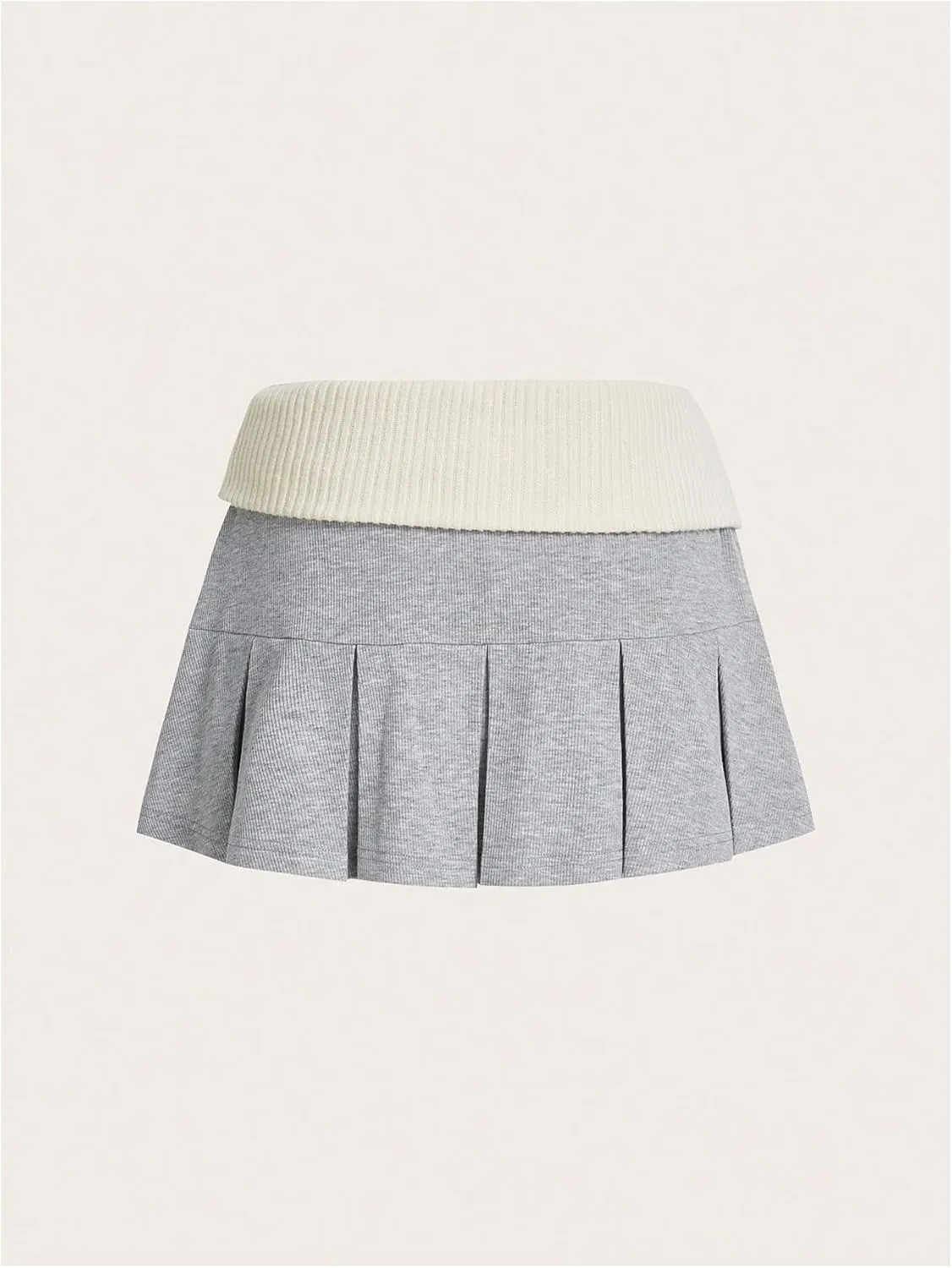 WDIRARA Women's Low Waist Color Block Pleated Skirt Contrast Sweater Trendy Y2k Mini Skirt