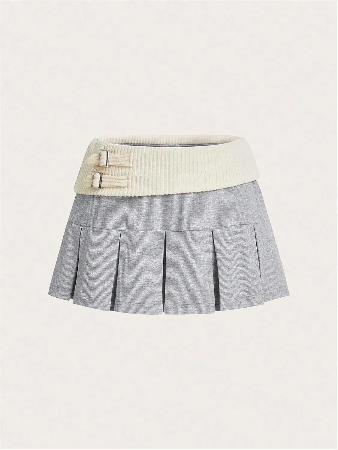 WDIRARA Women's Low Waist Color Block Pleated Skirt Contrast Sweater Trendy Y2k Mini Skirt
