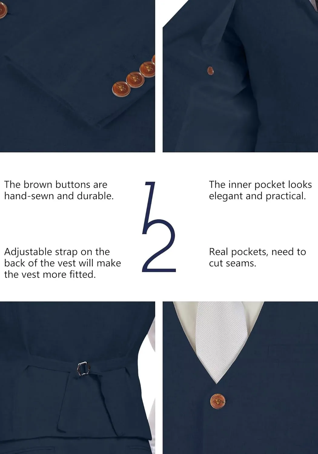 Wehilion Retro Linen Men Suit Beach Wedding Suit Summer Slim Fit 3 Pieces Light Weight Linen Suit Jacket Vest Pant Tuxedo