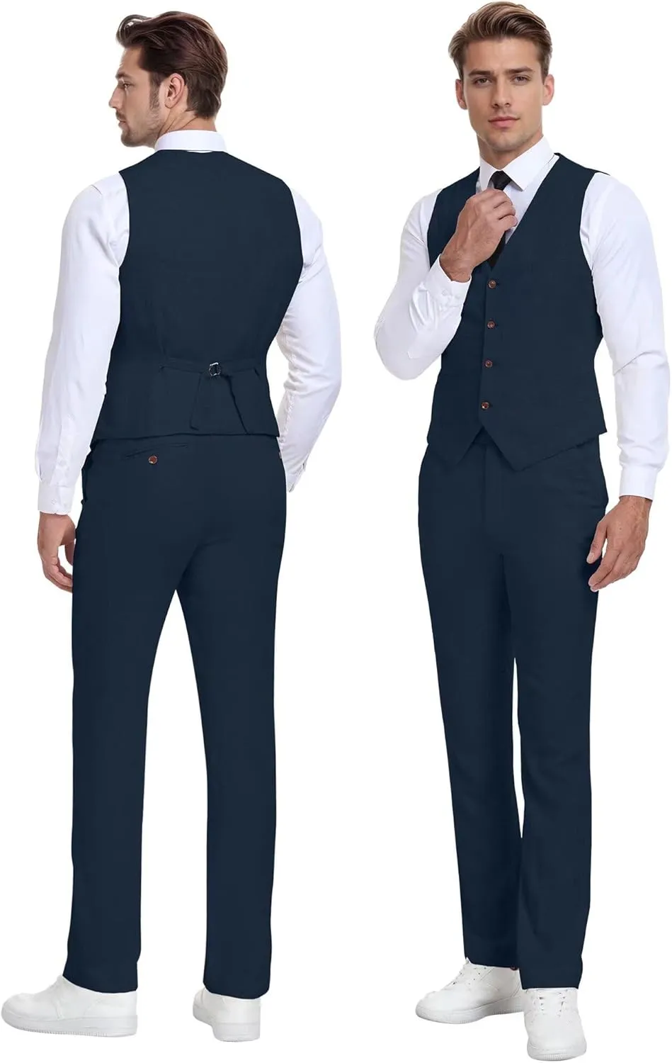 Wehilion Retro Linen Men Suit Beach Wedding Suit Summer Slim Fit 3 Pieces Light Weight Linen Suit Jacket Vest Pant Tuxedo