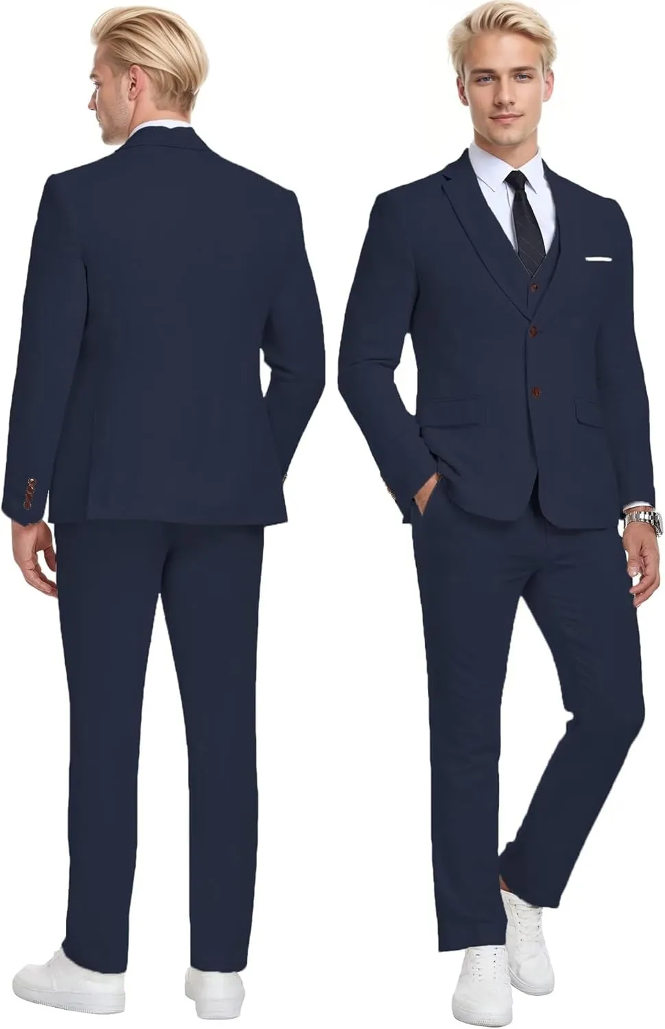 Wehilion Retro Linen Men Suit Beach Wedding Suit Summer Slim Fit 3 Pieces Light Weight Linen Suit Jacket Vest Pant Tuxedo