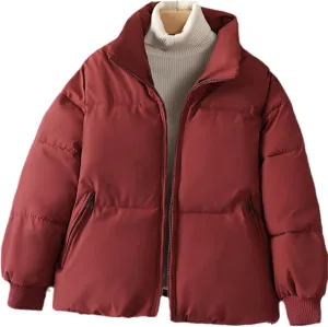 Winter Short Parka Jacket Women Thick Cotton Padded Coats Stand Collar Loose Puffer Parkas Down Jackets Outwear