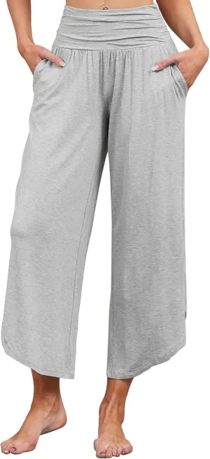 WiWi Women's Lounge Pants Wide Leg Yoga Bottoms Soft High Waist Sweatpants with Pockets Viscose from Bamboo S-XXL